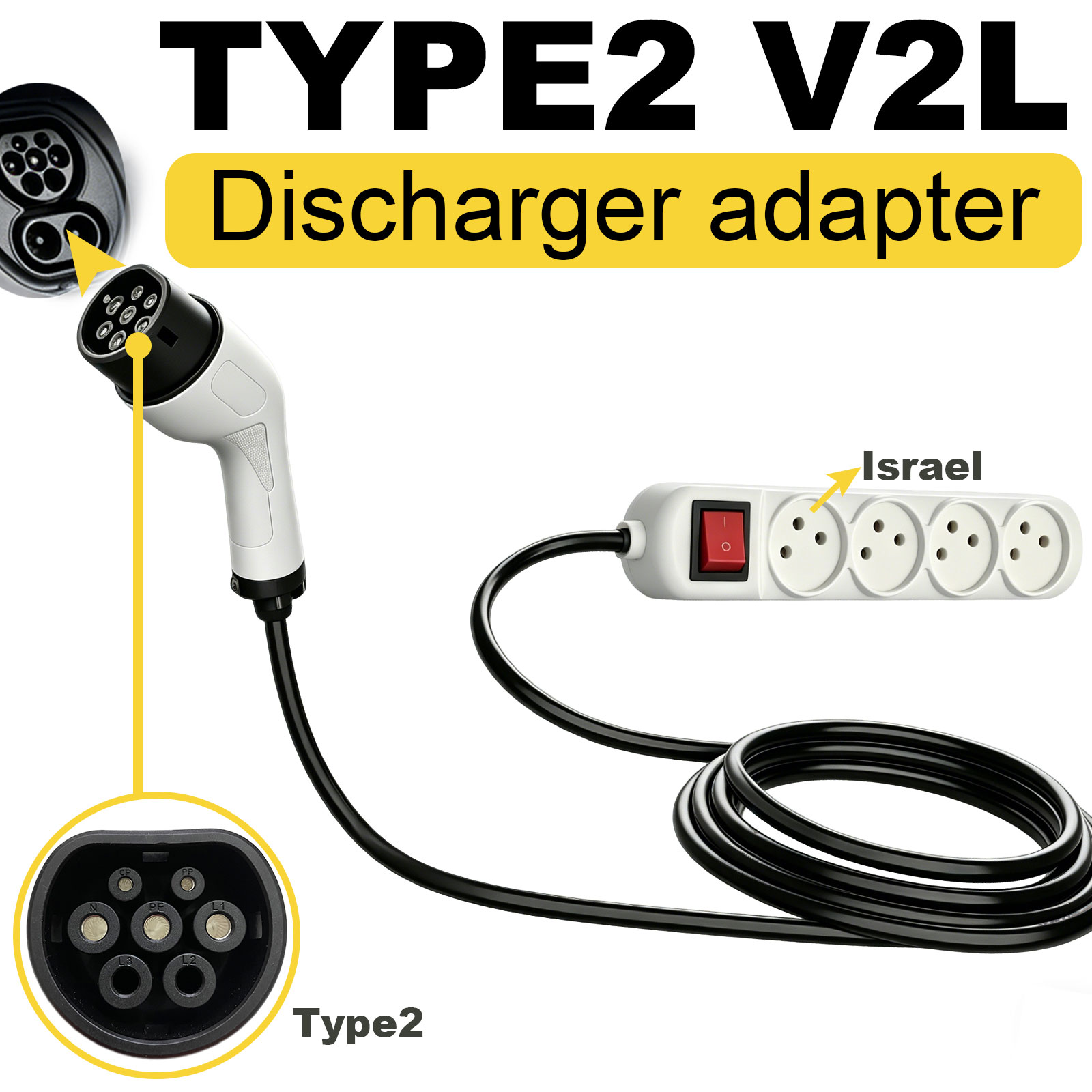 Outdoor Power Outlet - Адаптер для разрядки Type2 V2L (израильская